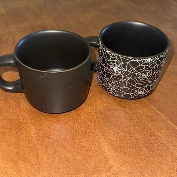 Two-Piece Happy Halloween Spider & Web Ceramic Mug Set Black & White - Picture 2 of 7